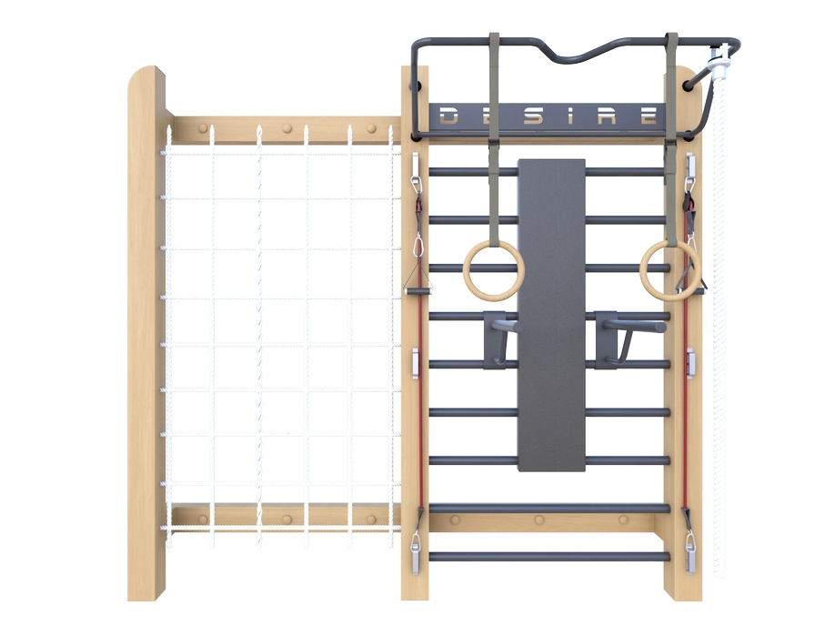 Шведская стенка с брусьями, скамьей, веревочной лестницей и амортизаторами Eco Plus Family